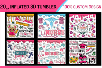 create with a new concept 3d 20,30 oz inflated tumbler wraps