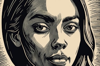 draw a custom digital art portrait in linocut style
