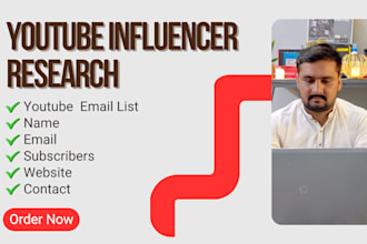 do youtube influencer research and provide email leads for influencer marketing