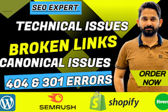 fix 404 broken links, indexing and canonical issues