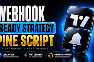 code tradingview pine script strategy or indicator with webhook alert system