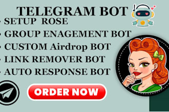 set up telegram rose bot, custom gaming, nft, crypto or anime telegram community