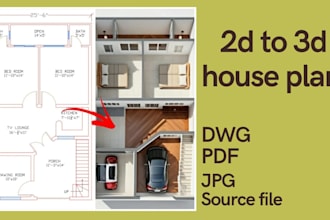 make 2d to 3d plan with interior