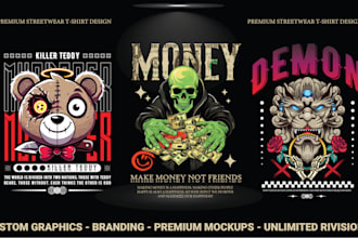 create edgy urban streetwear t shirt design and graphic t shirt design