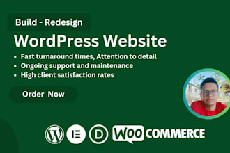 build, redesign wordpress website elementor or divi
