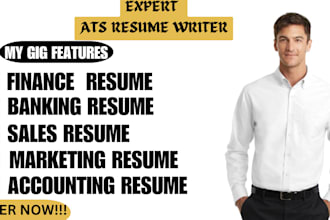 write banking, sales, finance, accountant, marketing resumes and cover letter