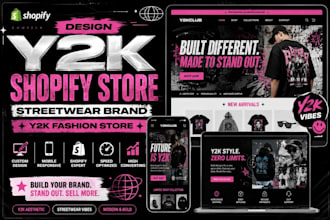 design y2k shopify website, streetwear y2k clothing, y2k website
