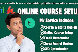 setup course website in new zenler, kajabi, gohighlevel, ezycourse or wordpress