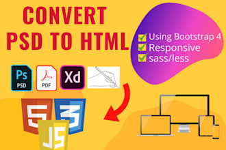 convert figma to html, psd to html, ai xd to html responsive website bootstrap 5