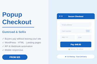 integrate gumroad or sellix popup checkout on your website