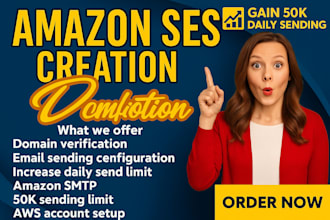 create amazon ses account for email sending and increase 50k daily sending limit