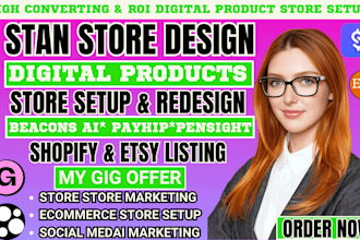 do stan store design, payhip, beacons ai, shopify digital product, stan store