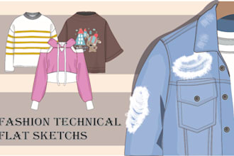 make fashion flat sketches and clothing tech packs