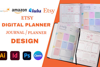 design etsy hyperlink digital journal planner, etsy shop, lead magnet kdp canva