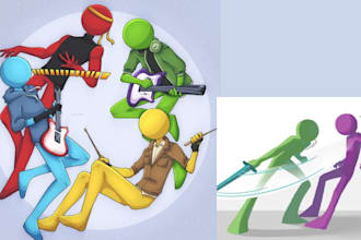 create stickman animation, stick figure animation 2d animation, 2d illustration