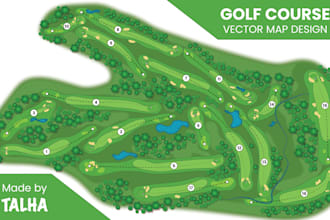 create a professional 9 or 18 hole golf course map in vector format