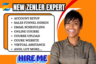 setup your new zenler online course website funnel email campaign new zenler VA