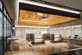 realistic pavilion, 3d model, interior shopping mall, 3d rendering cafe, blender