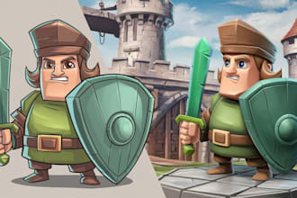 draw 2d cute characters sprite sheet or asset or model ps1 ps2 3d game character