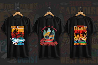 create unique summer beach and adventure t shirt designs