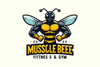make an amazing muscle bee fitness and gym mascot logo in one day