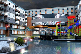 redesign sketchup model with lumion, exterior hotel, 3d rendering furniture deco