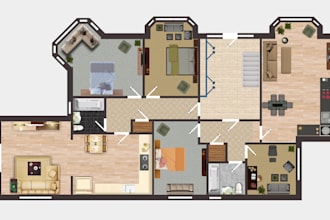 render a professional 2d floor plan in photoshop