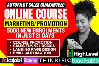 udemy online course promotion, thinkific kajabi course marketing sales funnel