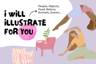 illustrate in hand drawn style people, objects, floral, line art, doodles