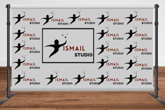 design step and repeat trade show booth design backdrop and rollup banner