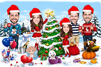 draw a merry christmas and happy new year caricature for you