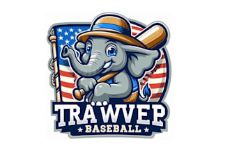 do elephant travel baseball team mascot logo just 1 day