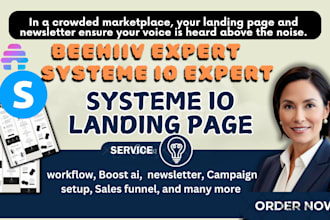 create beehiive newletter or design systeme io landing page for businesses