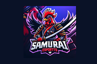 do samurai rooster esports mascot logo unique in just 2 day