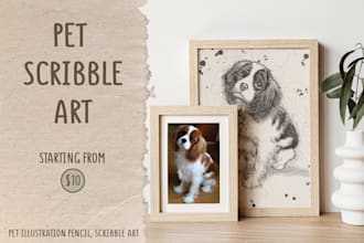 draw pencil illustration pet portrait dog cat, scribble art