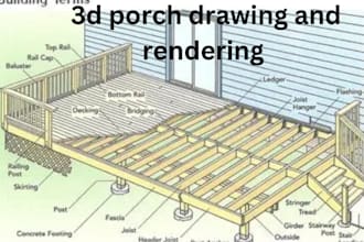 create deck, patio, porch permit drawing set with 3d rendering