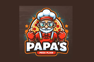 do papa pizza place mascot logo creative in just 1 day