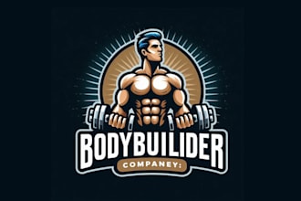 create awesome bodybuilder with dumbbell mascot logo in 12 hours