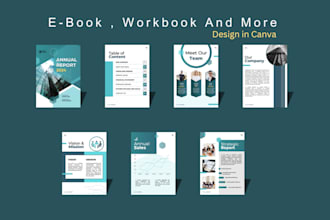 design  workbook, business report, and brochure in canva