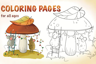 create coloring book pages and cover for children and adults