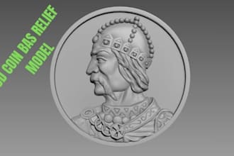 3d coin model, cnc coin, bas relief, medal design, 3d printable coin, zbrush stl