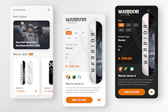 snow plowing app, snowboard shop app, ski rental app with custom website