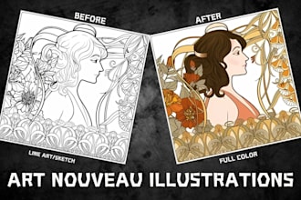 do art nouveau illustration vintage logo book cover tarot card art nouveau style