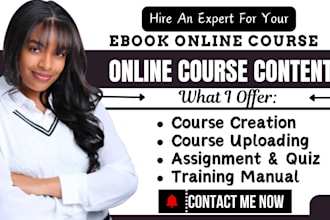 create ebook, online course content teachable course creation, video course, ppt