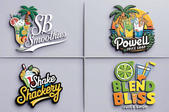 design vibrant juice bar, fruit shop, and smoothie logo