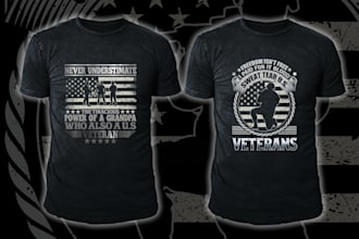 do vintage veteran distressed t shirt design for you