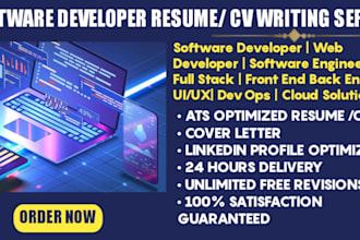 write software engineer resume,  devops cv, full stack developer resume writing