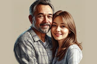 draw cartoon vector portrait, digital illustration, family portrait, concept art