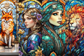 draw amazing fantasy stained glass art for your character