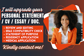 edit refine CV, personal statement, essay, university application, school, sop
